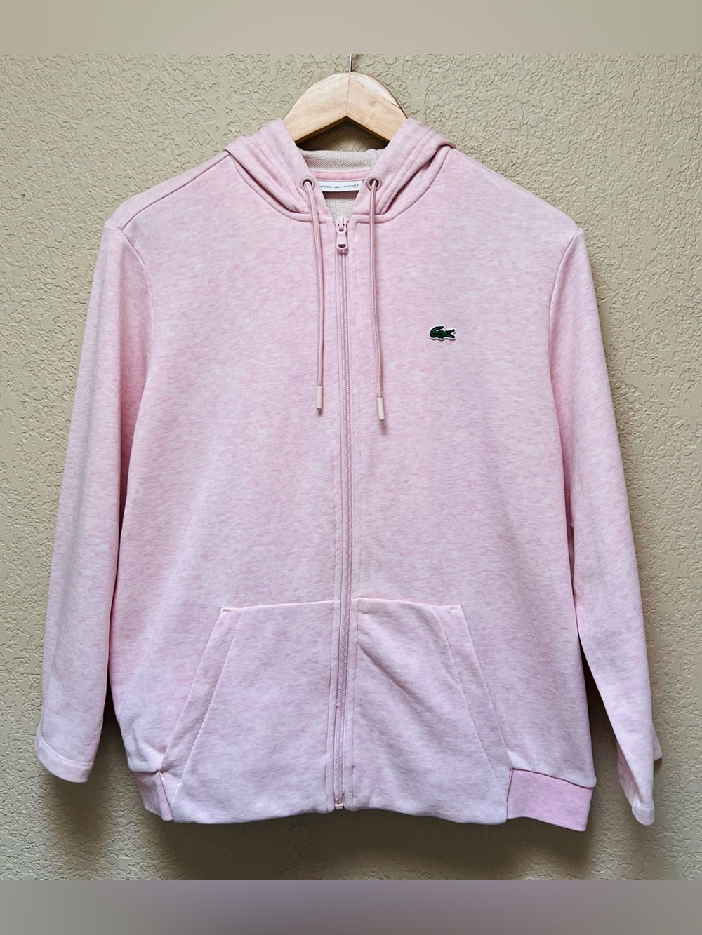 Lacoste Sport Tennis Zippered Fleece Hoodie Pastel Pink Size 42